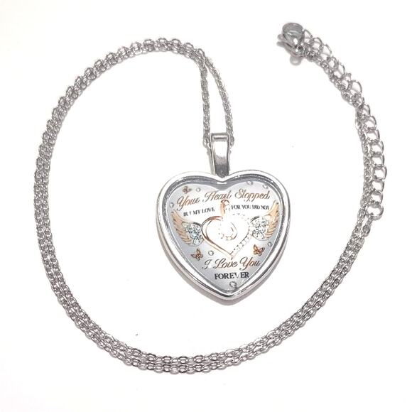 925 Silver Chain Heart Necklace Funeral Death Mourning Pendant Message Gift NEW - Picture 6 of 6